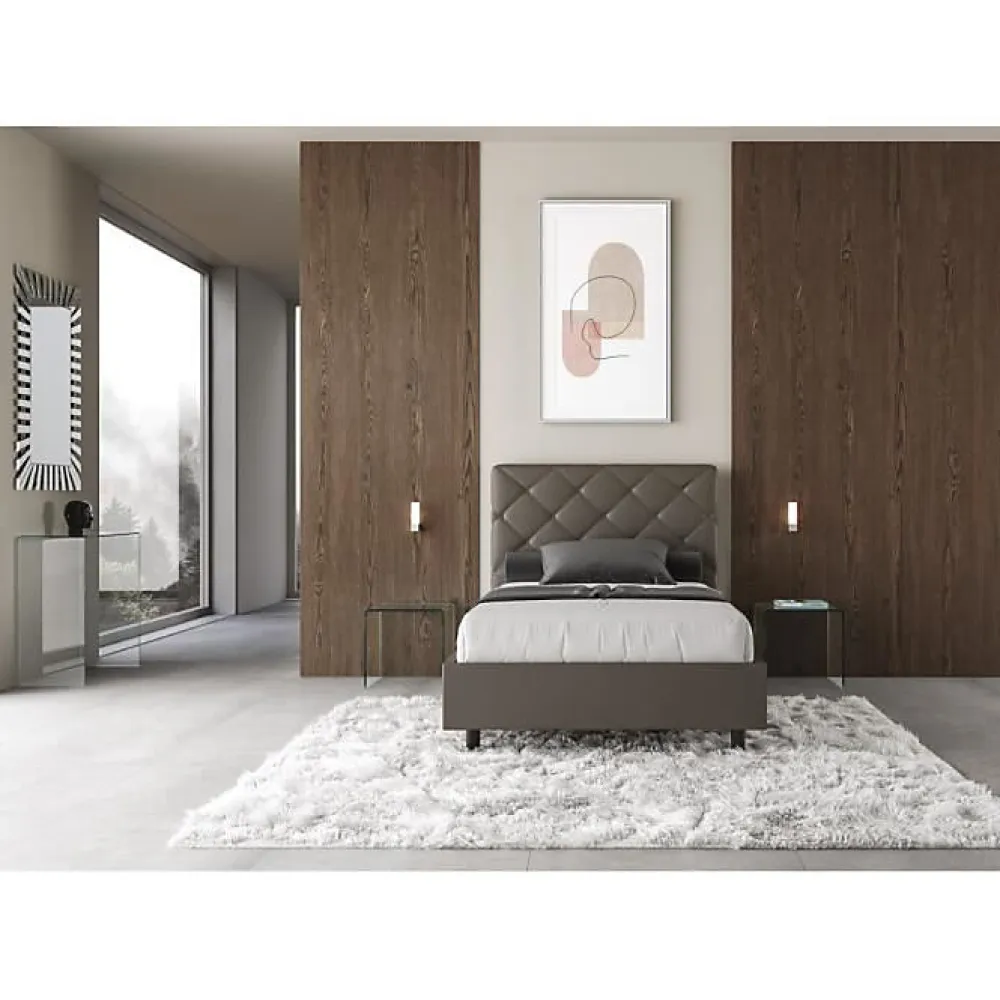 Lit coffre rembourré en simili cuir Priya cappuccino 120x200>Ityhome Online