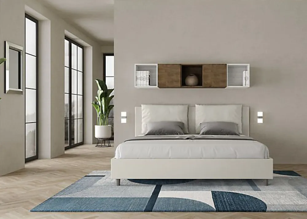 Ityhome Lit coffre rembourré en simili cuir blanc Antea 180x200* Lit Coffre
