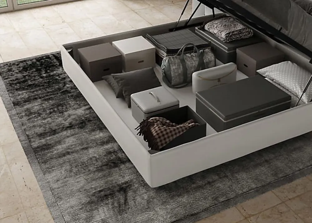 Ityhome Lit coffre rembourré en simili cuir blanc Antea 180x200* Lit Coffre