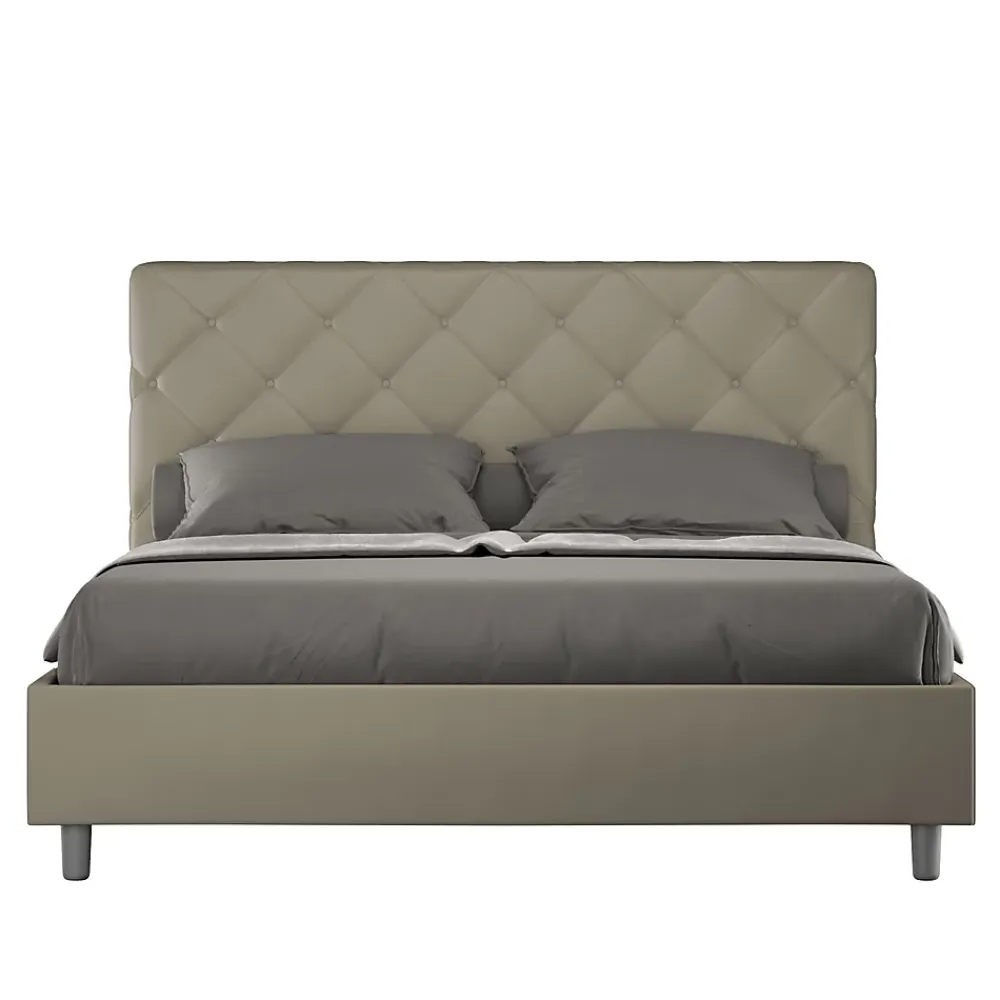 Ityhome Lit coffre rembourré en simili cuir Priya cappuccino 160x200* Lit Double