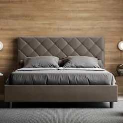 Ityhome Lit coffre rembourré en simili cuir Priya cappuccino 160x200* Lit Double