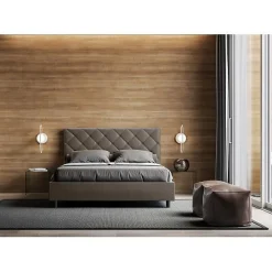 Ityhome Lit coffre rembourré en simili cuir Priya cappuccino 160x200* Lit Double