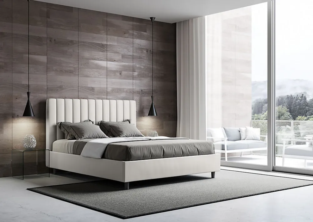 Lit coffre rembourré en simili cuir blanc Agueda 160x200>Ityhome Discount