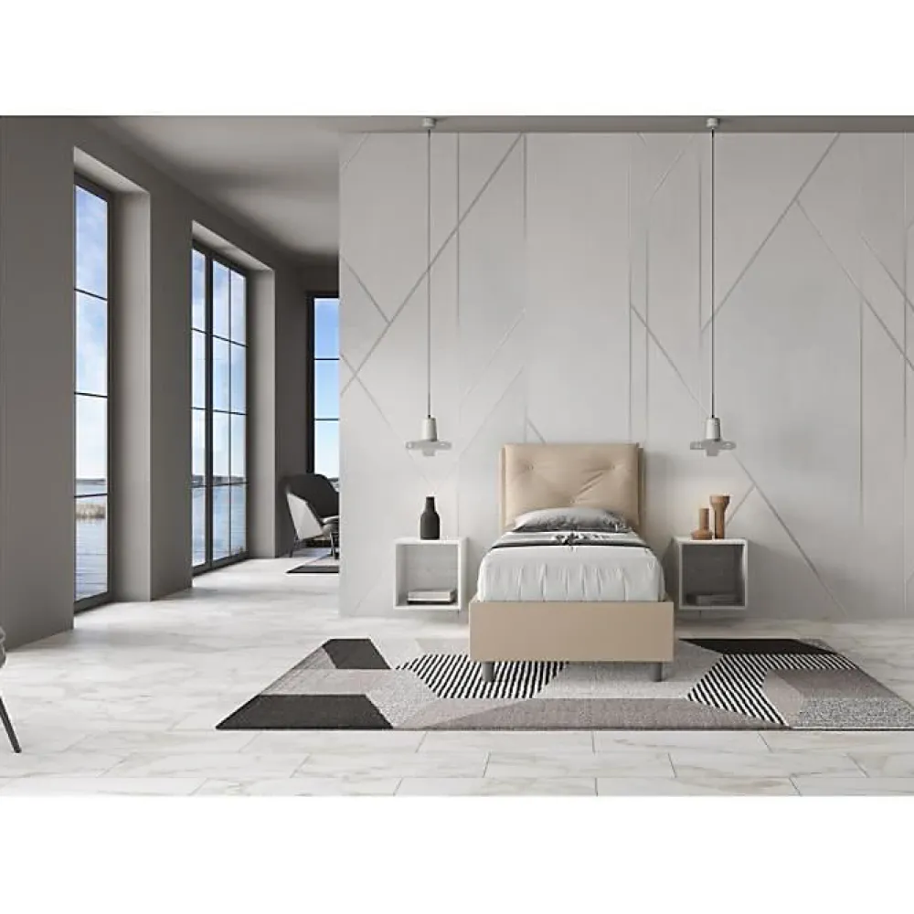 Lit coffre rembourré en simili cuir gris tourterelle Appia 80x210>Ityhome Clearance