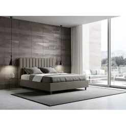 Ityhome Lit coffre rembourré en simili cuir Agueda cappuccino 160x210* Lit Coffre