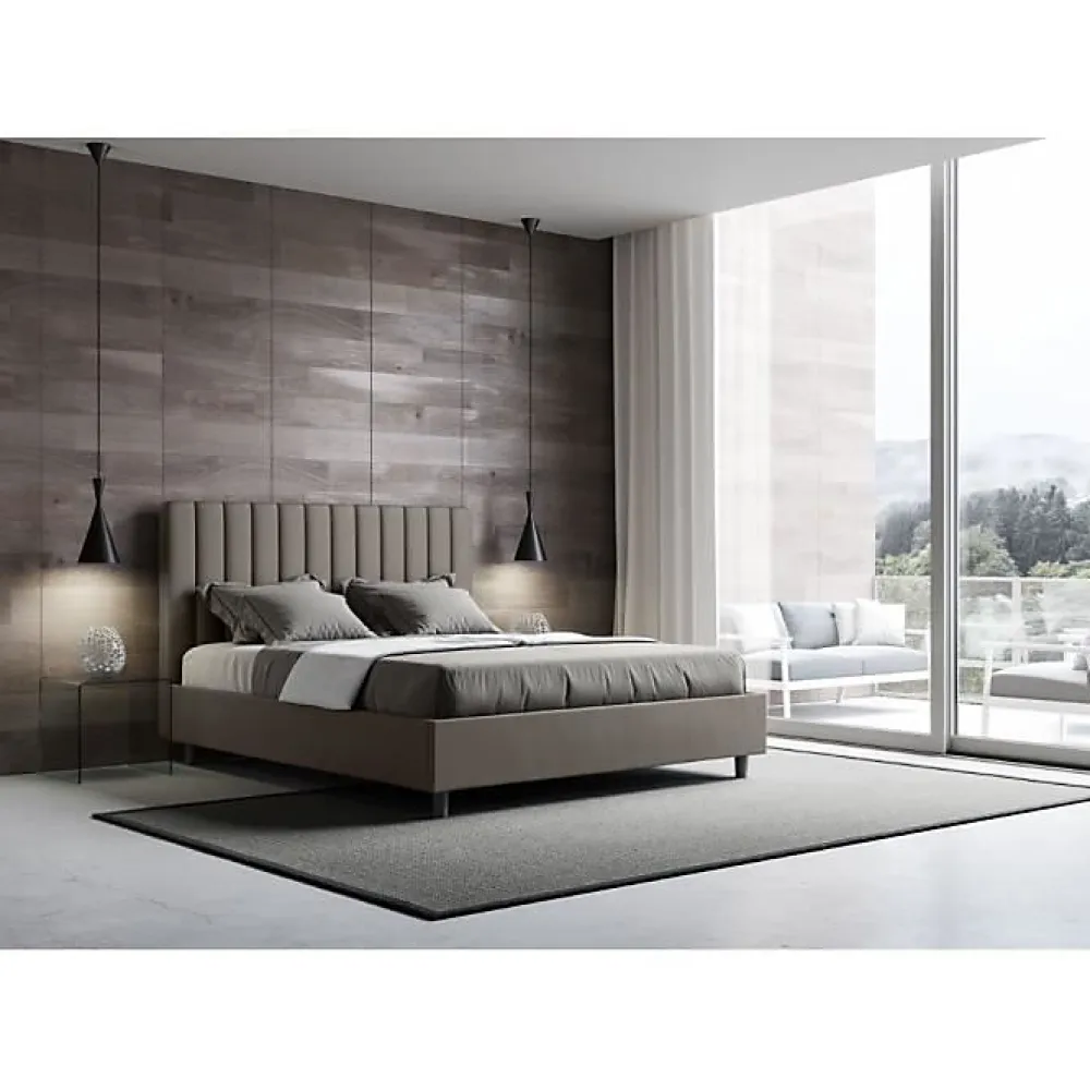 Ityhome Lit coffre rembourré en simili cuir Agueda cappuccino 160x210* Lit Coffre