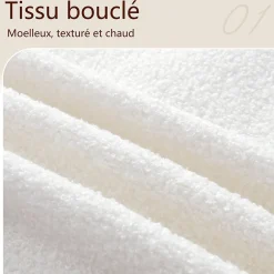 Lit coffre rembourré 140x190 cm avec rangement - Tête de lit rembourrée - Sommier à lattes - Tissu bouclé - Blanc(sans matelas)><noscript><img width=