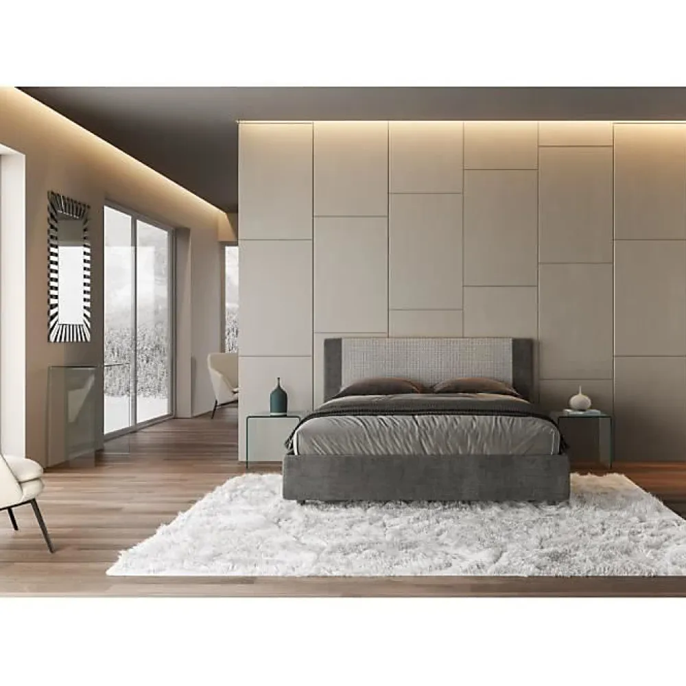 Lit coffre rembourré 160x190 en tissu Labirinto 02 gris Rosal>Ityhome Sale
