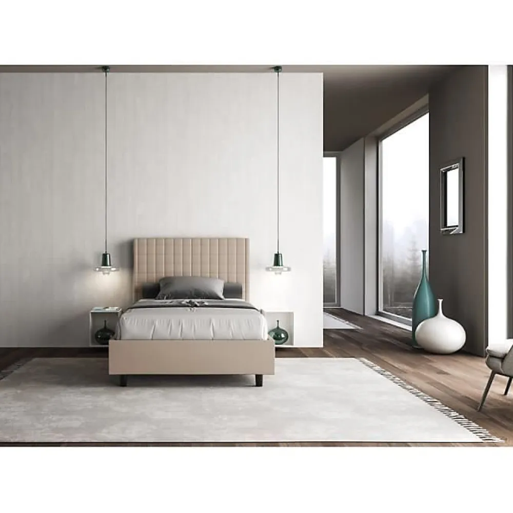 Lit coffre rembourré 120x200 Sunny simili cuir gris tourterelle>Ityhome Sale