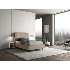 Lit coffre rembourré 120x200 Sunny simili cuir gris tourterelle><noscript><img width=