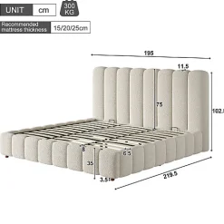 Lit coffre rembourré 180x200cm - Tête de lit rembourrée - Rangement sous le lit - Sommier à lattes - Bouclé - Blanc(sans matelas)><noscript><img width=