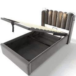 Blackcolors Lit Coffre Simple Rembourré Tête De Lit Rangement Velours 90x200 Gris* Lit Coffre