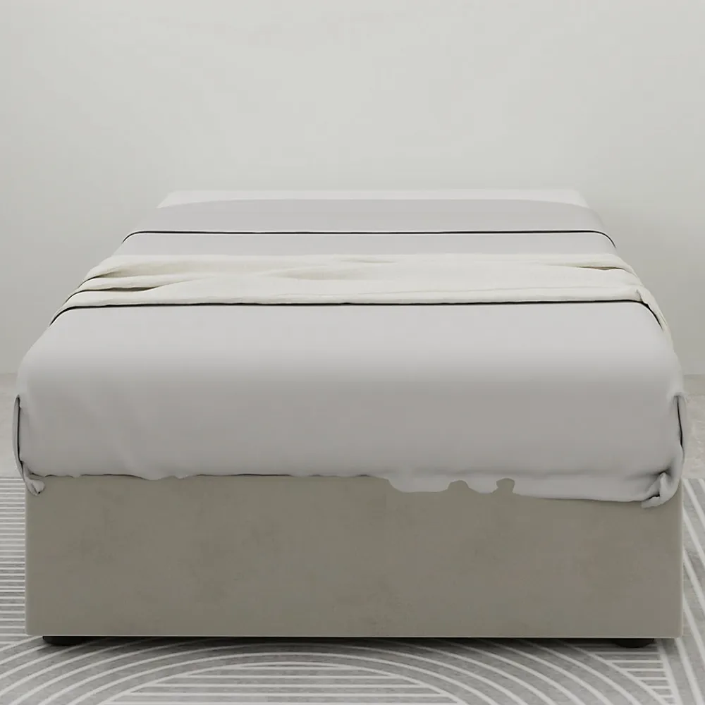 Lit Coffre Simple 90x200 cm - Lit Avec Vérin Pour Ouverture Facile, Bas et Moderne, Sans Tête de Lit, Sans Matelas, Velours Beige>Okwish Outlet