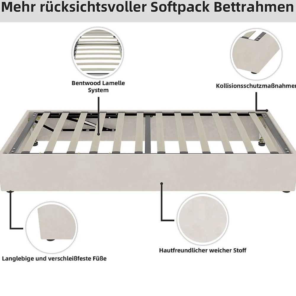 Lit Coffre Simple 90x200 cm - Lit Avec Vérin Pour Ouverture Facile, Bas et Moderne, Sans Tête de Lit, Sans Matelas, Velours Beige>Okwish Outlet
