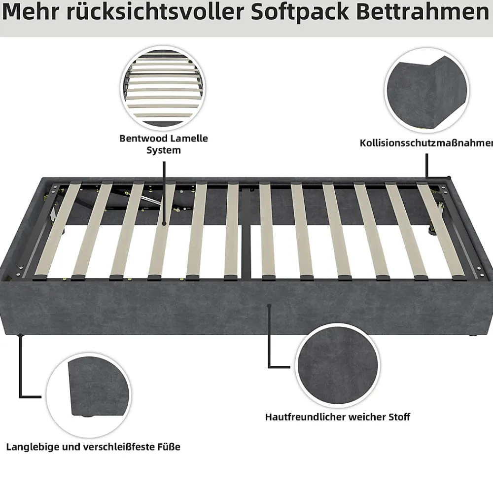 Okwish Lit Coffre Simple 90x200 cm - Lit Avec Vérin Pour Ouverture Facile, Bas et Moderne, Sans Tête de Lit, Sans Matelas, Velours Gris* Lit Coffre