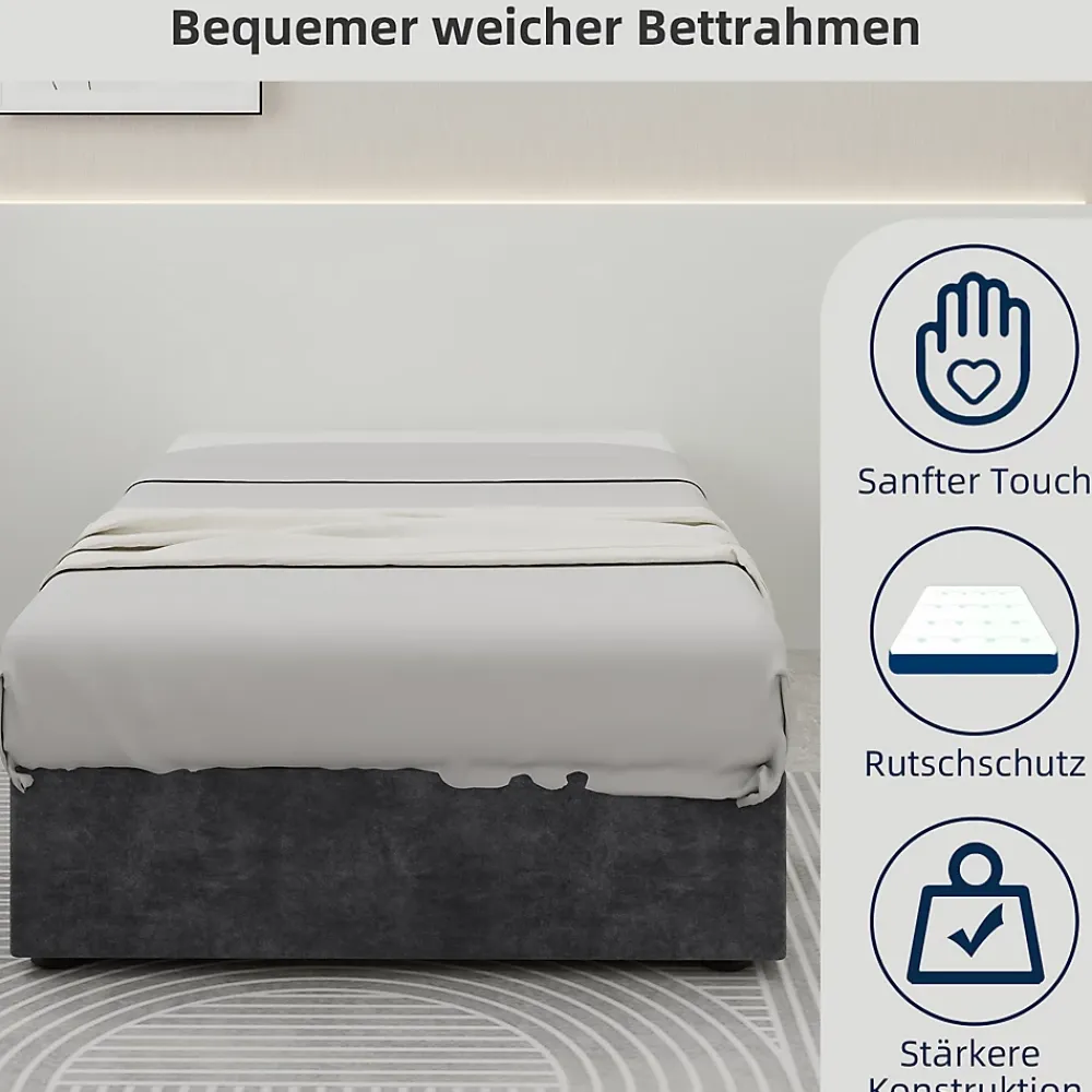 Okwish Lit Coffre Simple 90x200 cm - Lit Avec Vérin Pour Ouverture Facile, Bas et Moderne, Sans Tête de Lit, Sans Matelas, Velours Gris* Lit Coffre