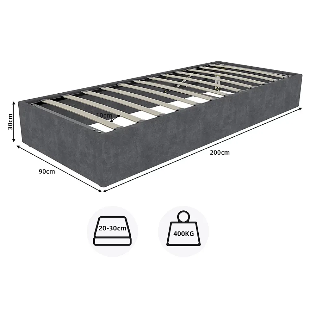 Okwish Lit Coffre Simple 90x200 cm - Lit Avec Vérin Pour Ouverture Facile, Bas et Moderne, Sans Tête de Lit, Sans Matelas, Velours Gris* Lit Coffre