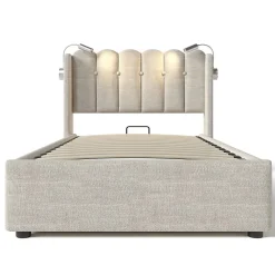 Blackcolors Lit Coffre Simple 90x200cm Rembourré Rangement Lin Naturel* Lit Coffre