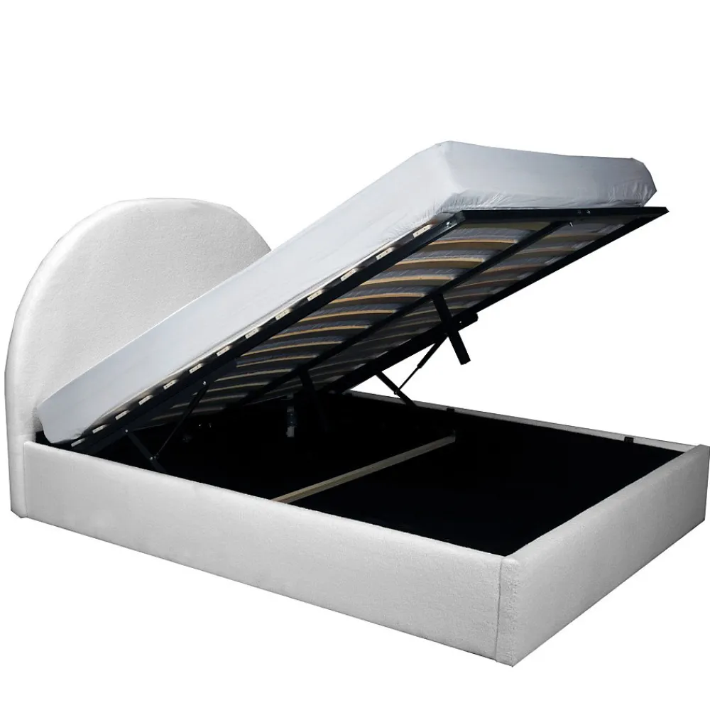 LIT COFFRE TISSU BOUCLETTE 160x200 SHERPA + SOMMIER / Blanc>Weber Industries New