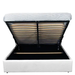 LIT COFFRE TISSU BOUCLETTE 160x200 SHERPA + SOMMIER / Blanc><noscript><img width=