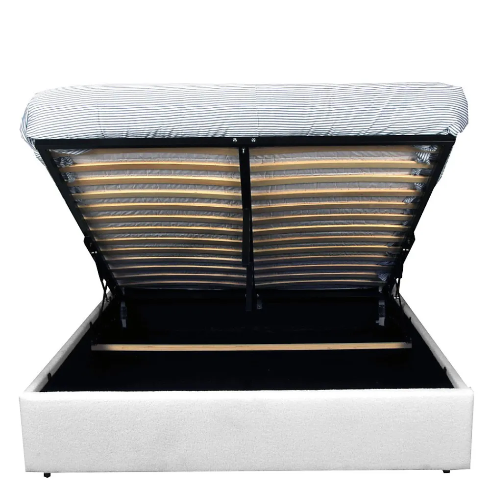 LIT COFFRE TISSU BOUCLETTE 160x200 SHERPA + SOMMIER / Blanc>Weber Industries New