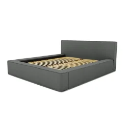 Meublorama Lit coffre VELORA Ardoise bouclé 180x200 cm Tissu velours doux Sommier relevable Rangement intégré* Lit Double