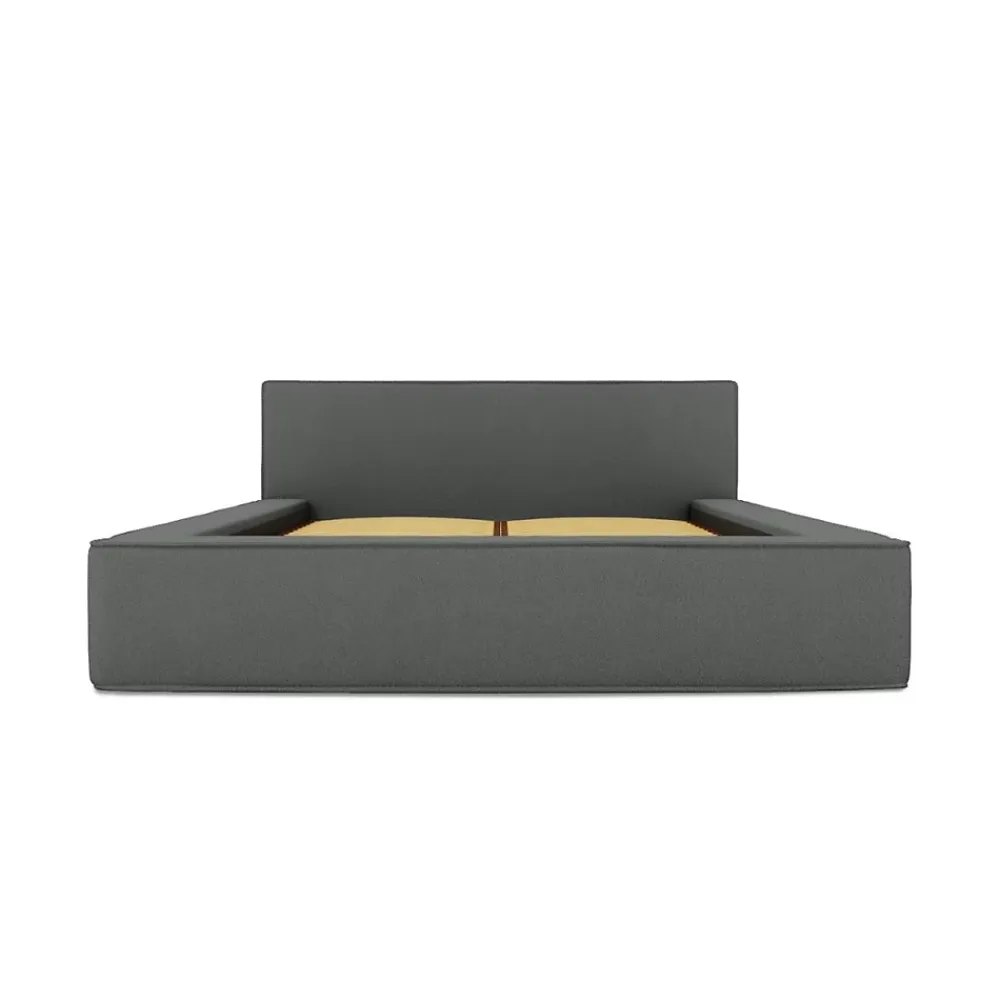 Meublorama Lit coffre VELORA Ardoise bouclé 180x200 cm Tissu velours doux Sommier relevable Rangement intégré* Lit Double
