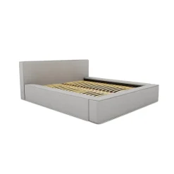 Lit coffre VELORA Gris sable bouclé 140x200 cm Tissu velours doux Sommier relevable Rangement intégré><noscript><img width=