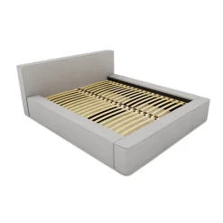 Lit coffre VELORA Gris sable bouclé 140x200 cm Tissu velours doux Sommier relevable Rangement intégré><noscript><img width=