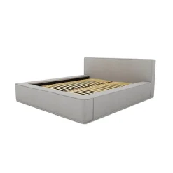 Lit coffre VELORA Gris sable bouclé 140x200 cm Tissu velours doux Sommier relevable Rangement intégré><noscript><img width=