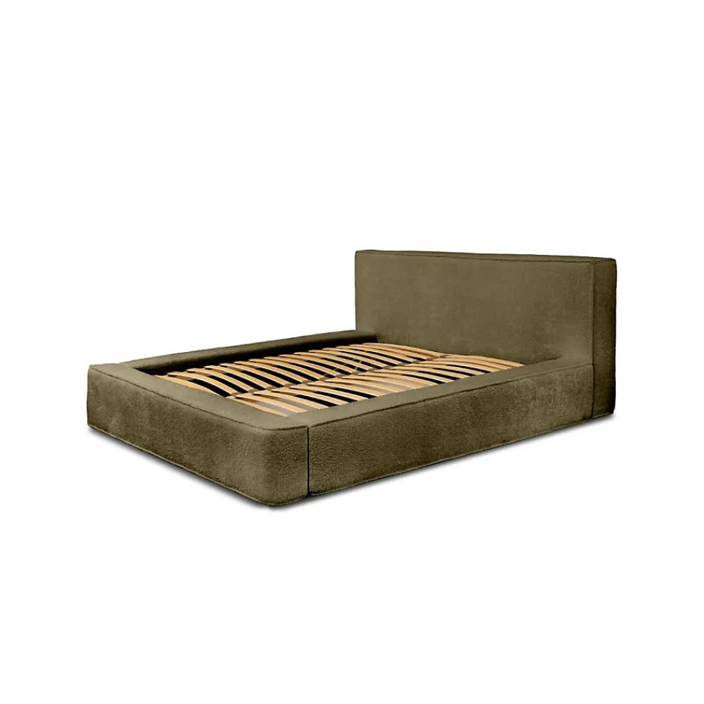 Lit coffre VELORA Olive bouclé 160x200 cm Tissu velours doux Sommier relevable Rangement intégré>Meublorama Hot
