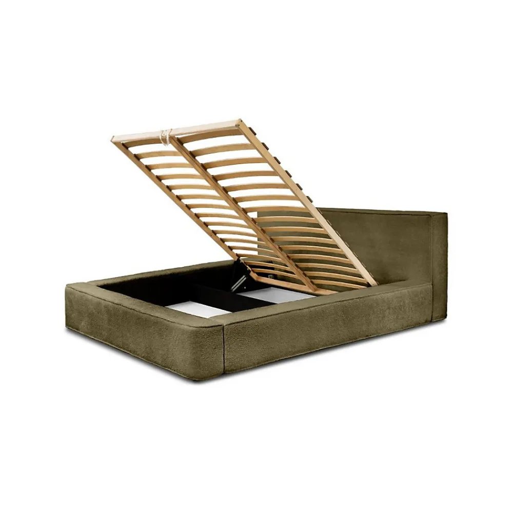 Lit coffre VELORA Olive bouclé 160x200 cm Tissu velours doux Sommier relevable Rangement intégré>Meublorama Hot