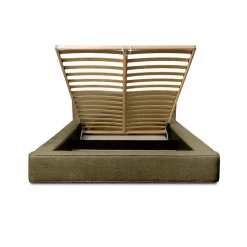 Lit coffre VELORA Olive bouclé 160x200 cm Tissu velours doux Sommier relevable Rangement intégré><noscript><img width=
