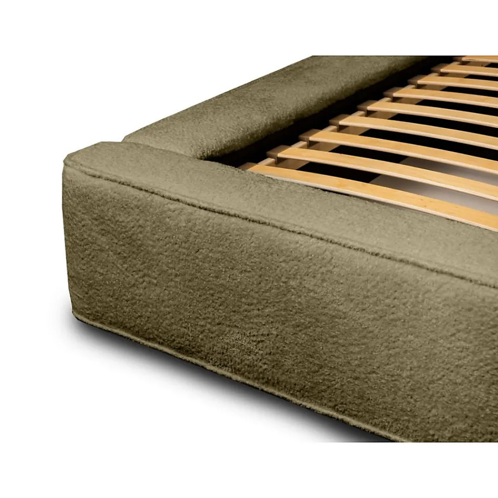Lit coffre VELORA Olive bouclé 160x200 cm Tissu velours doux Sommier relevable Rangement intégré>Meublorama Hot