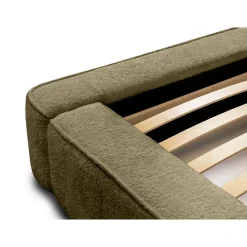 Lit coffre VELORA Olive bouclé 160x200 cm Tissu velours doux Sommier relevable Rangement intégré><noscript><img width=