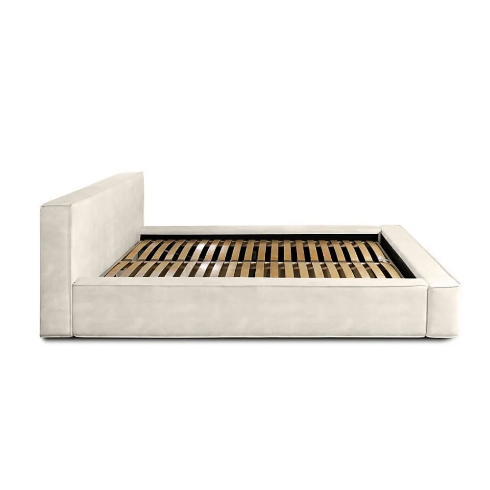Lit coffre VELORA Perle 180x200 cm Tissu velours doux Sommier relevable Rangement intégré>Meublorama Hot