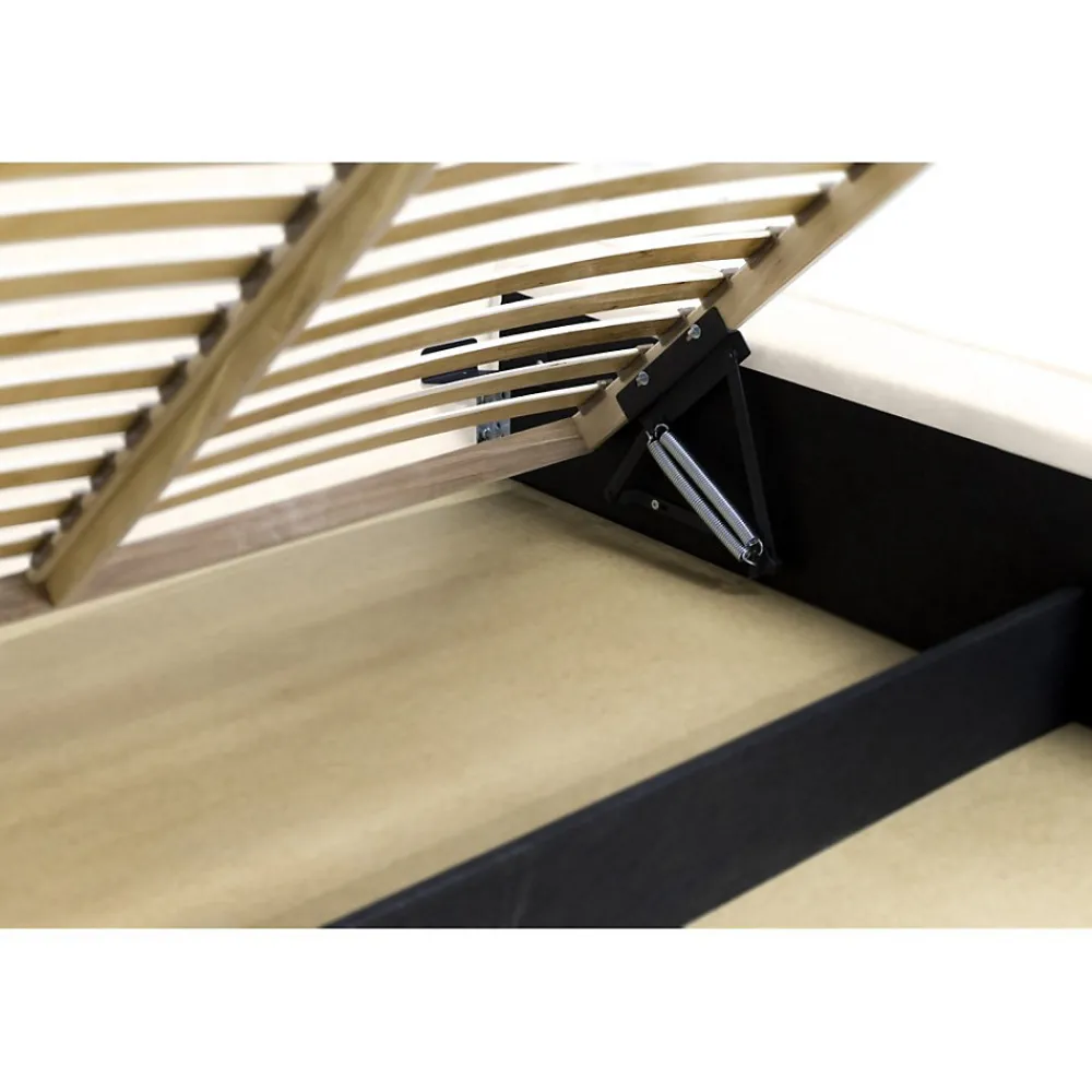 Lit coffre VELORA Perle 180x200 cm Tissu velours doux Sommier relevable Rangement intégré>Meublorama Hot