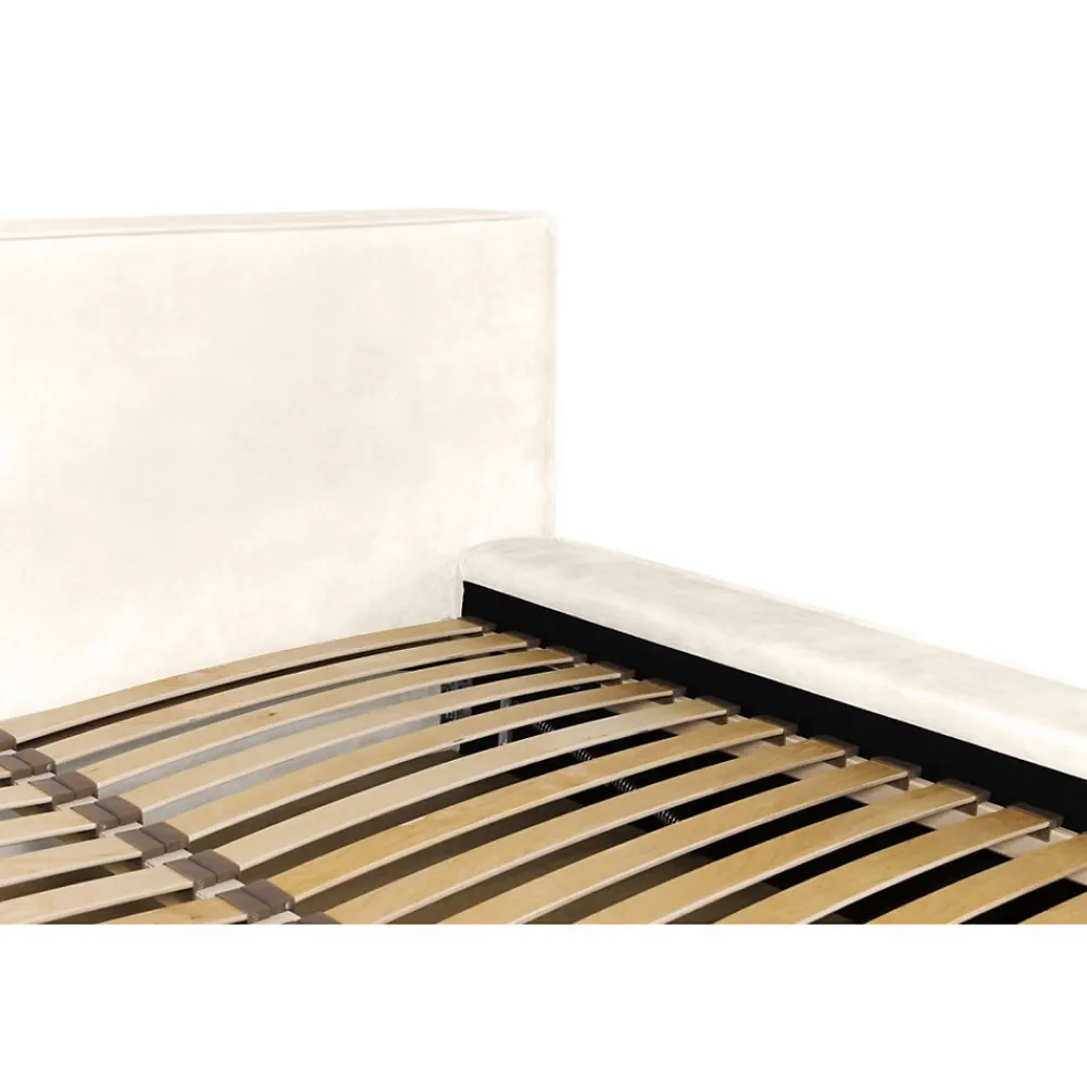 Lit coffre VELORA Perle 180x200 cm Tissu velours doux Sommier relevable Rangement intégré>Meublorama Hot