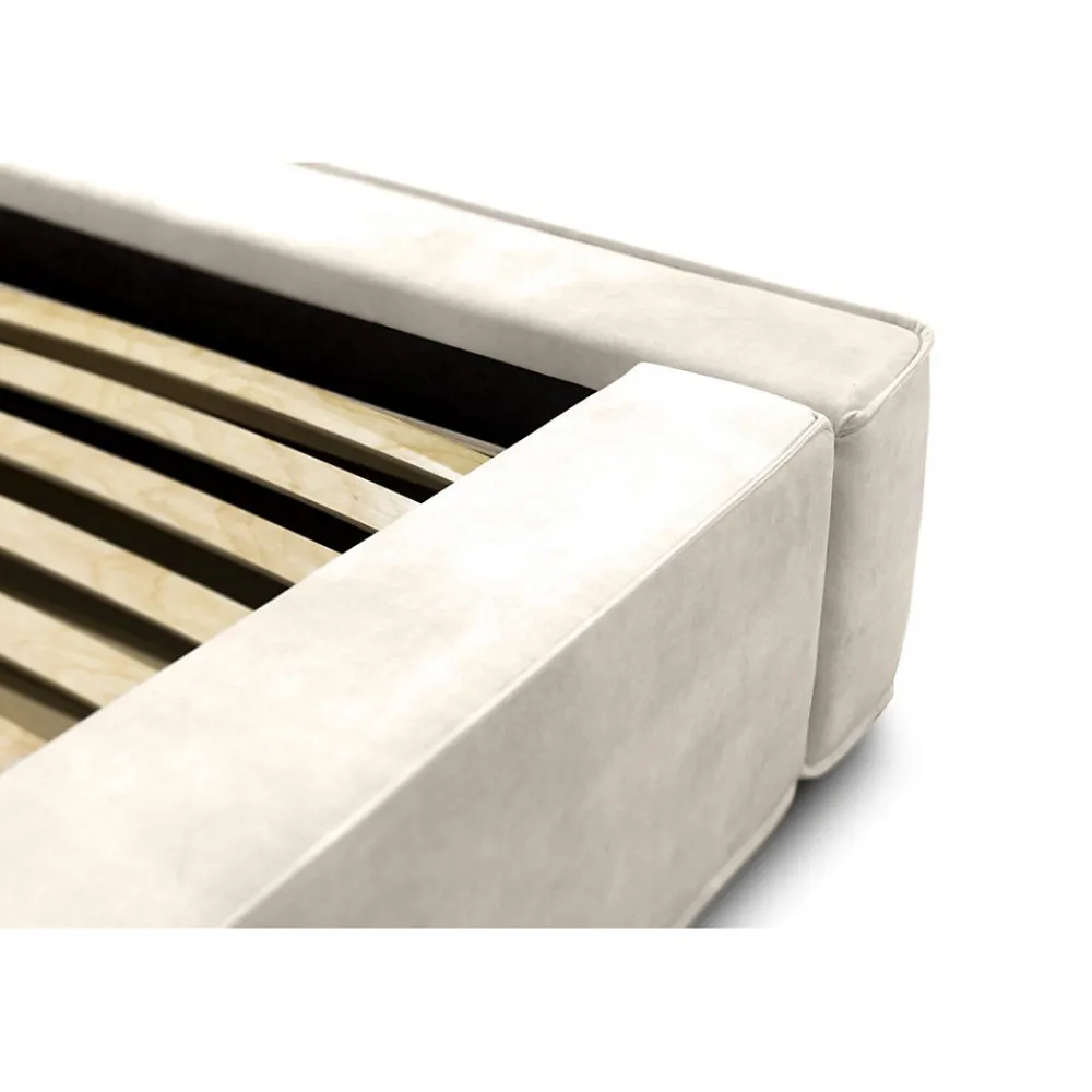 Lit coffre VELORA Perle 180x200 cm Tissu velours doux Sommier relevable Rangement intégré>Meublorama Hot