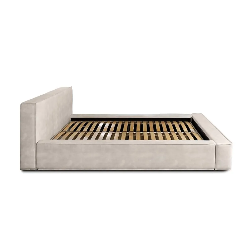 Meublorama Lit coffre VELORA Sable 140x200 cm Tissu velours doux Sommier relevable Rangement intégré* Lit Double