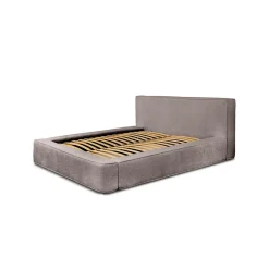 Lit coffre VELORA Taupe rosé bouclé 180x200 cm Tissu velours doux Sommier relevable Rangement intégré><noscript><img width=