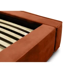 Meublorama Lit coffre VELORA Terracotta 160x200 cm Tissu velours doux Sommier relevable Rangement intégré* Lit Double