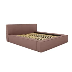 Lit coffre VELORA Terre-cuite bouclé 160x200 cm Tissu velours doux Sommier relevable Rangement intégré><noscript><img width=