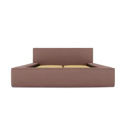 Lit coffre VELORA Terre-cuite bouclé 160x200 cm Tissu velours doux Sommier relevable Rangement intégré><noscript><img width=