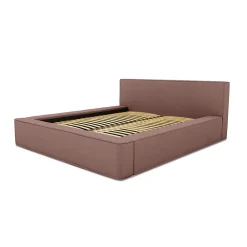 Lit coffre VELORA Terre-cuite bouclé 160x200 cm Tissu velours doux Sommier relevable Rangement intégré><noscript><img width=