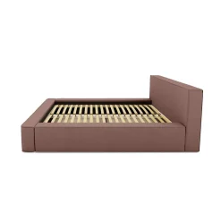 Lit coffre VELORA Terre-cuite bouclé 160x200 cm Tissu velours doux Sommier relevable Rangement intégré><noscript><img width=