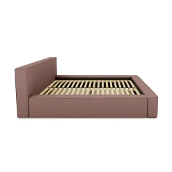 Lit coffre VELORA Terre-cuite bouclé 160x200 cm Tissu velours doux Sommier relevable Rangement intégré><noscript><img width=