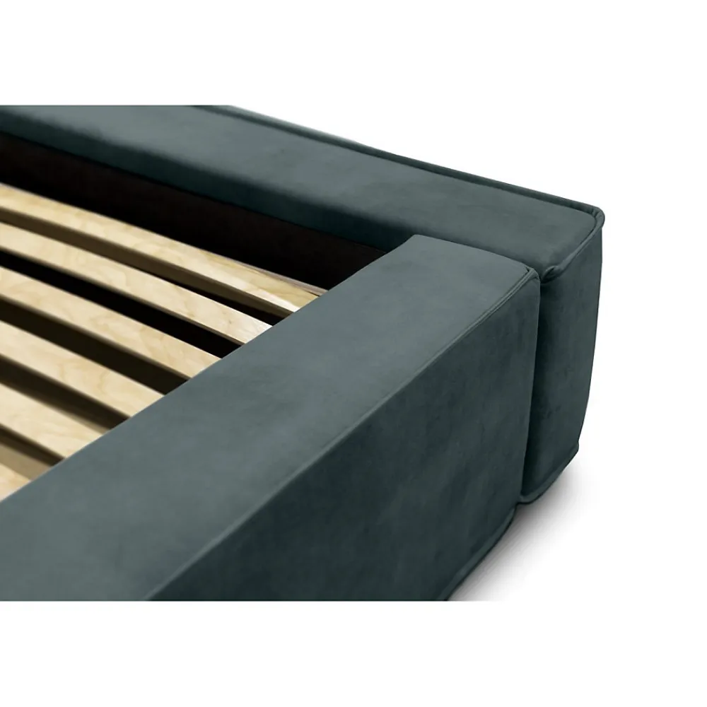 Lit coffre VELORA Vert émeraude 180x200 cm Tissu velours doux Sommier relevable Rangement intégré>Meublorama Outlet