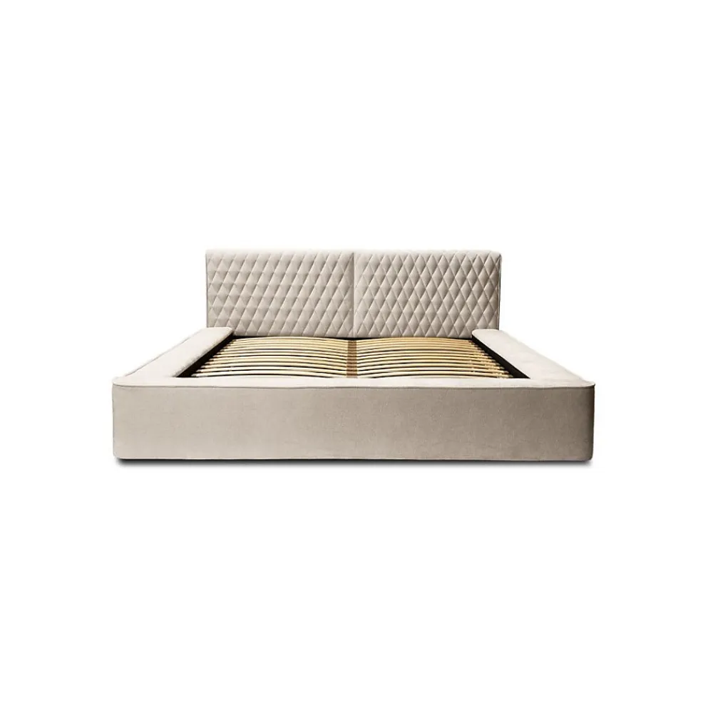 Lit coffre VERNON Tissu chenille bouclé Sable rosé 140x200 cm Sommier relevable Design haut de gamme>Meublorama Discount