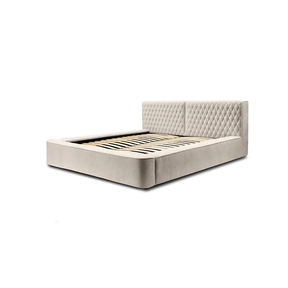 Lit coffre VERNON Tissu chenille bouclé Sable rosé 140x200 cm Sommier relevable Design haut de gamme>Meublorama Discount
